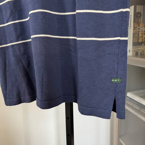 Knickerbocker Flamme Dock Knit Short Sleeve Shirt S NEW Striped Navy Cotton Crew - Picture 3 of 7